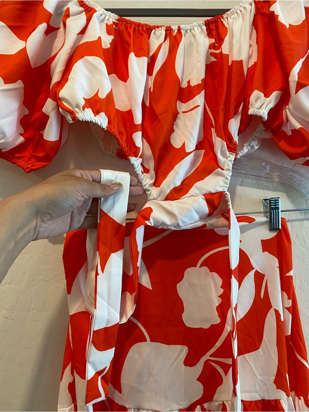 Orange & White Floral Off-Shoulder Maxi Dress - Picture 5 of 8